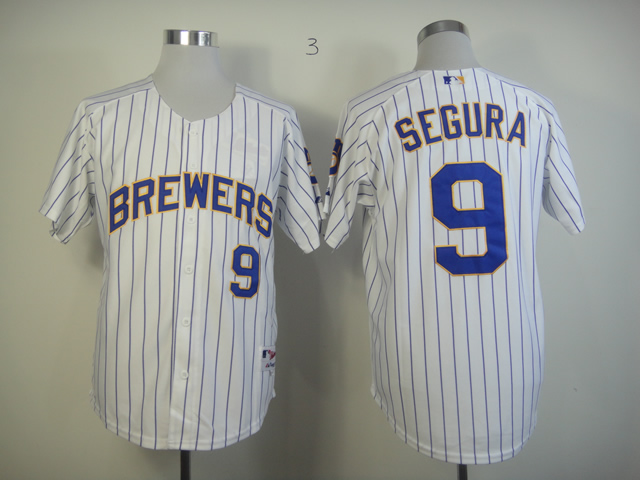 Men Milwaukee Brewers 9 Segura White Stripe MLB Jerseys